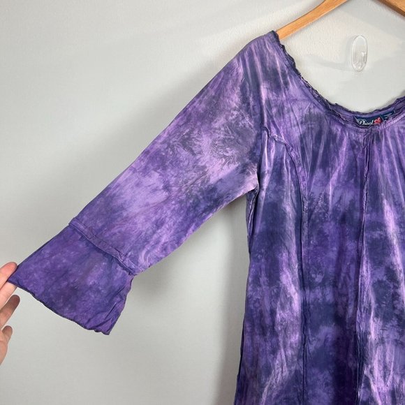 Vintage Phool Maxi Dress Large Purple 3/4 Sleeve Tie Dye Hippie Boho Cotton - Picture 4 of 11